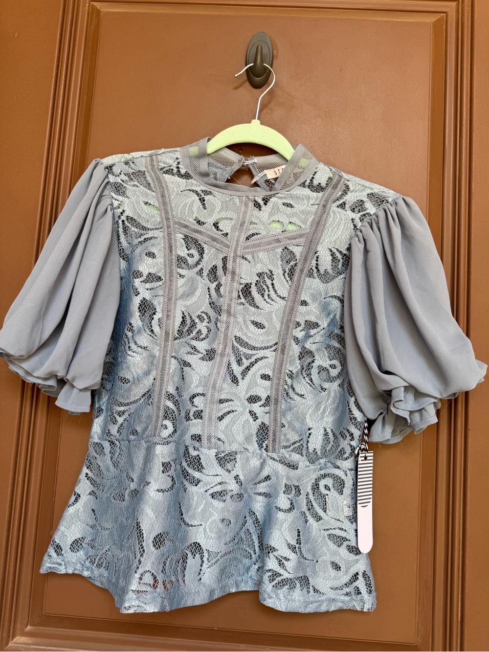 Blue  Lace Puff-Sleeve Top size M